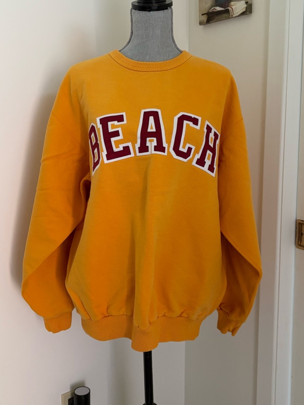 Mustard yellow 'BEACH' Crewneck Sweater 100% cotton